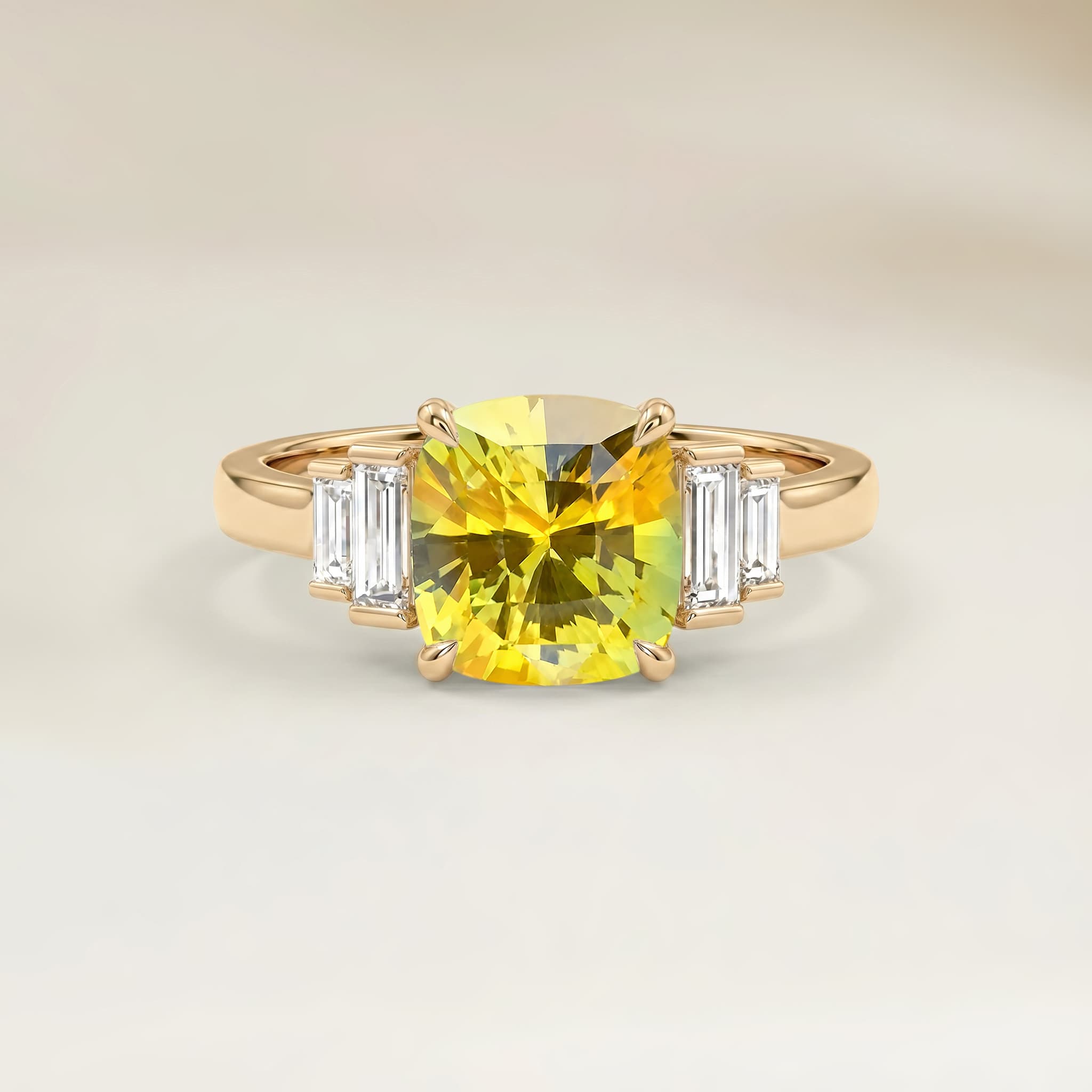 Bague Art Deco Saphir Jaune Coussin de 1,14ct — Or Jaune 18k - vue principale