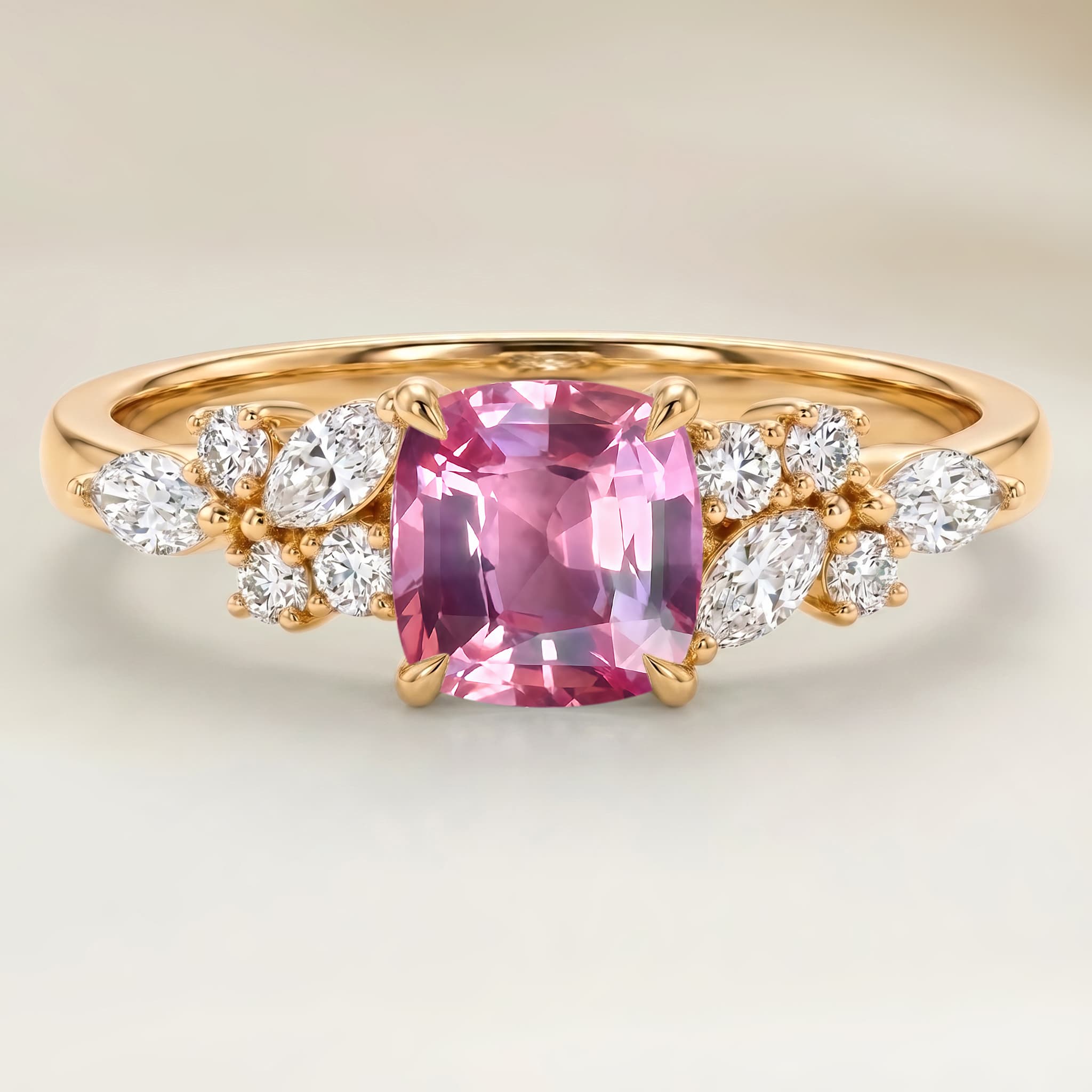 Bague Floral Saphir Padparadscha Coussin de 1,53ct