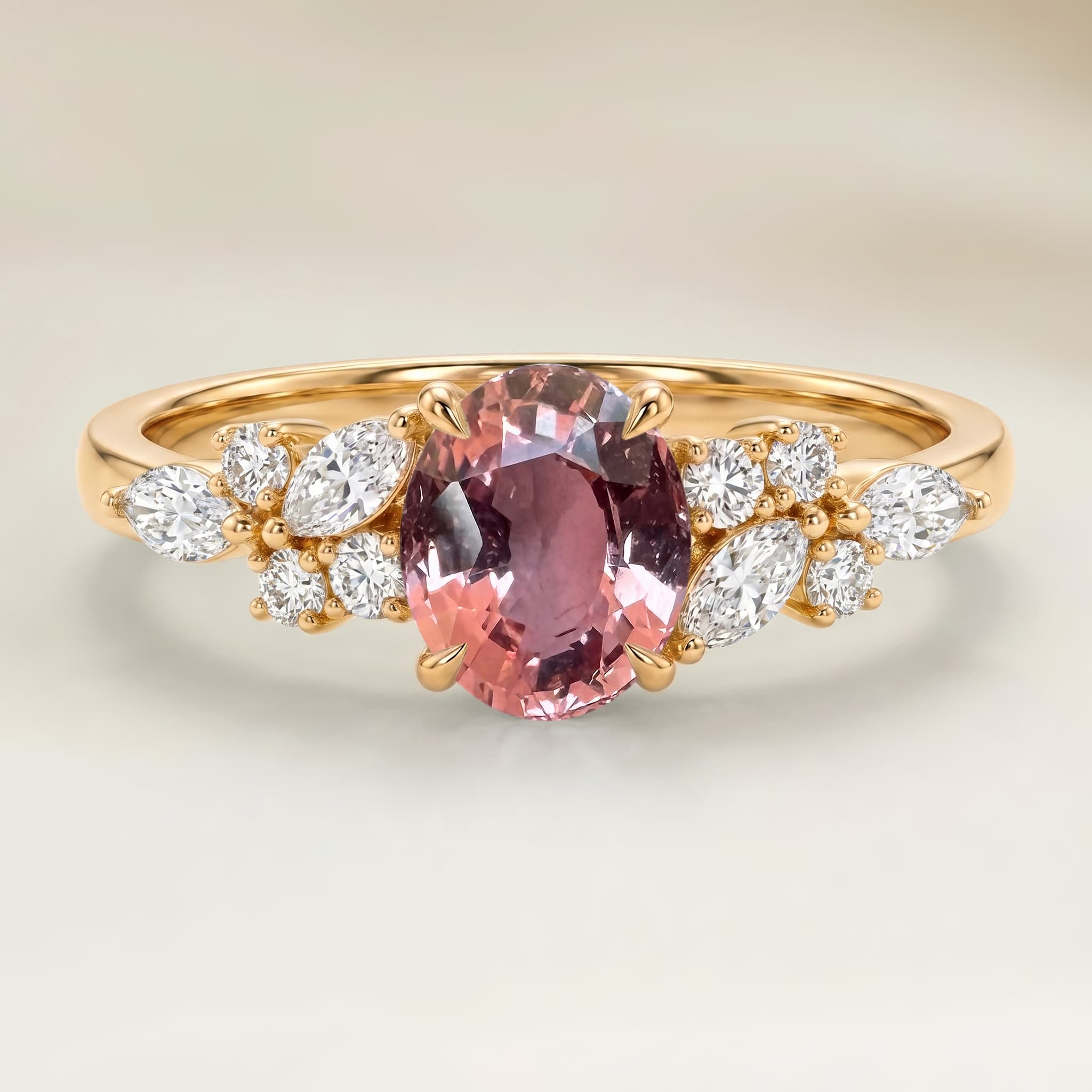 Bague Floral Saphir Padparadscha Ovale de 1,52ct