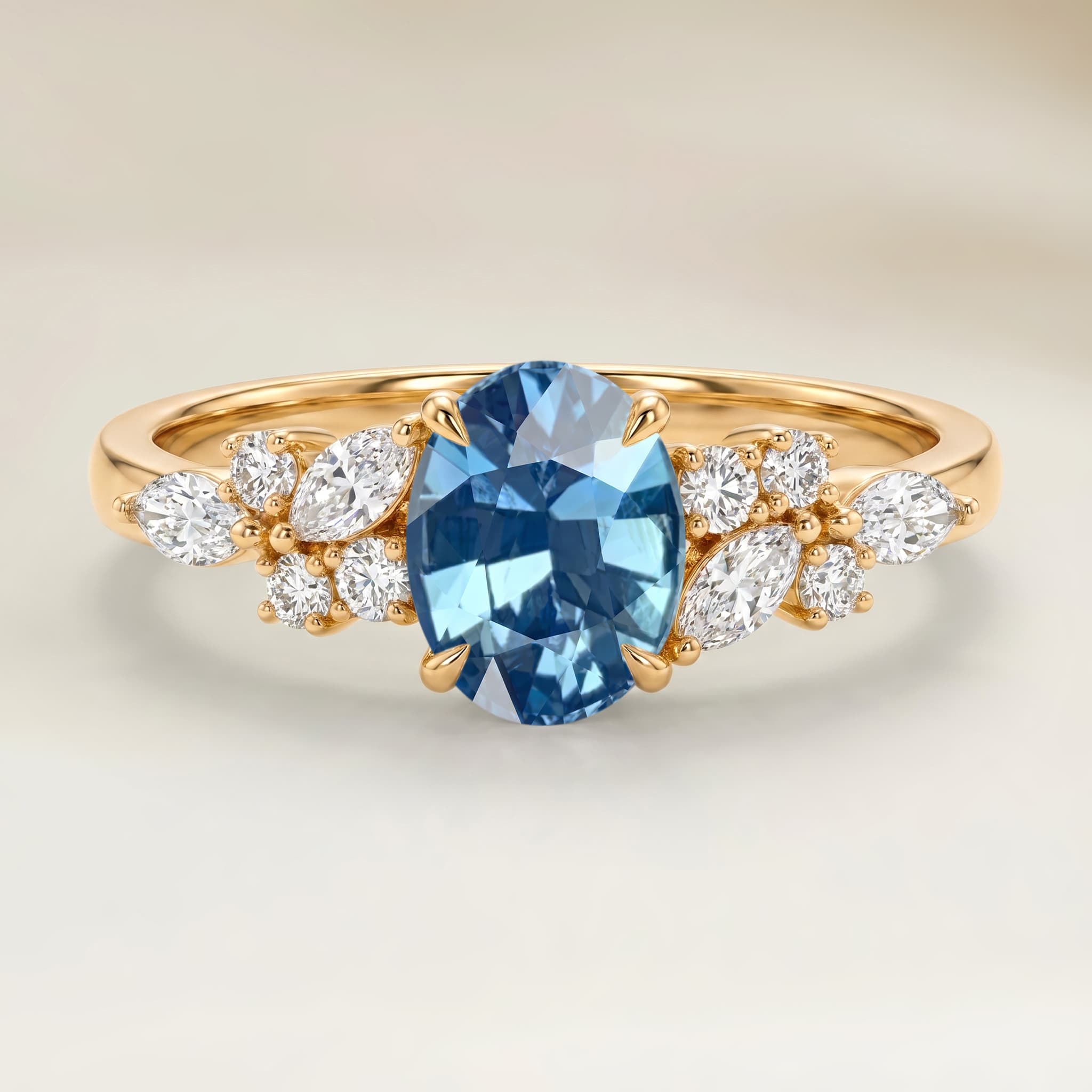 Bague Floral Saphir Bleu Ovale de 2,05ct