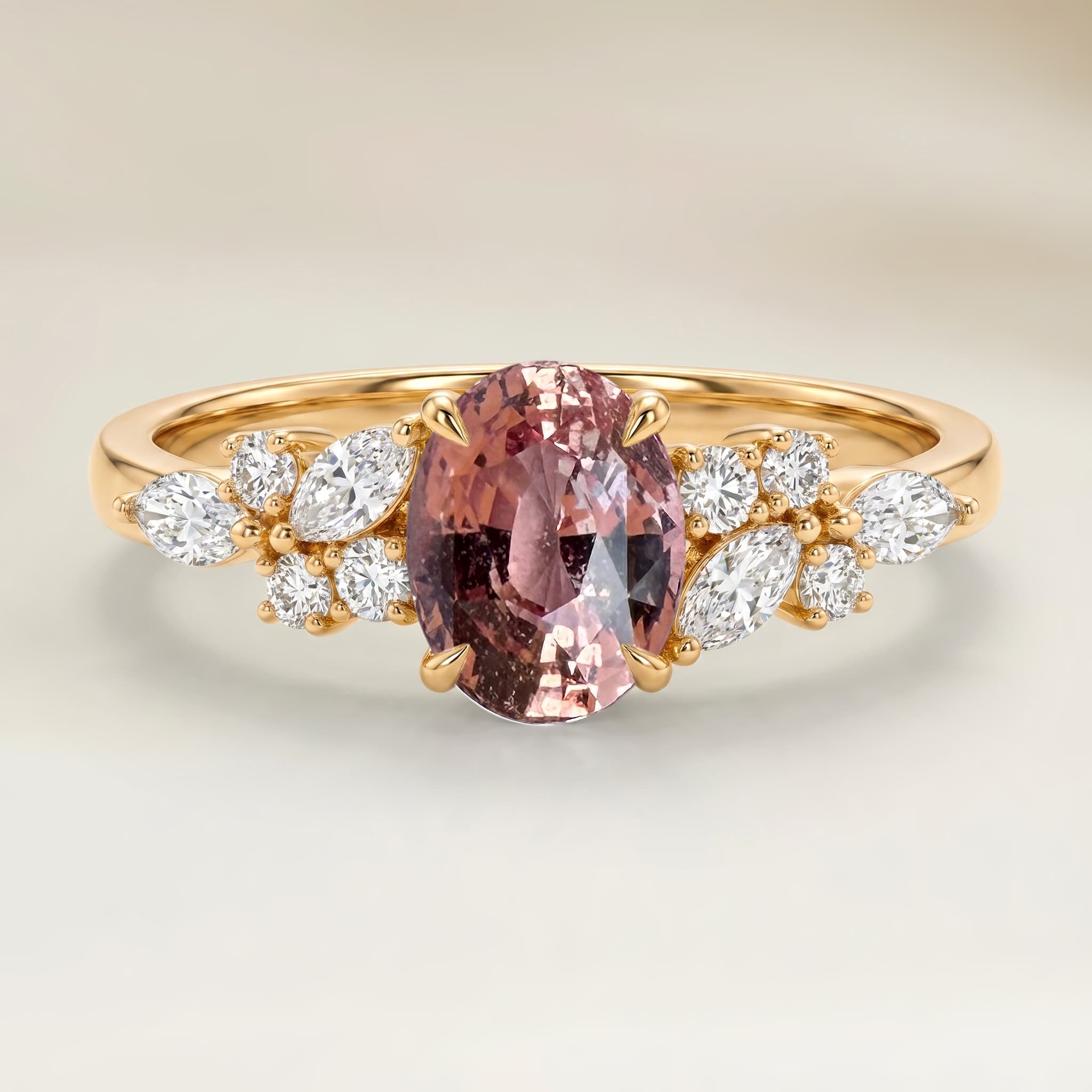Bague Floral Saphir Padparadscha Ovale de 1,54ct