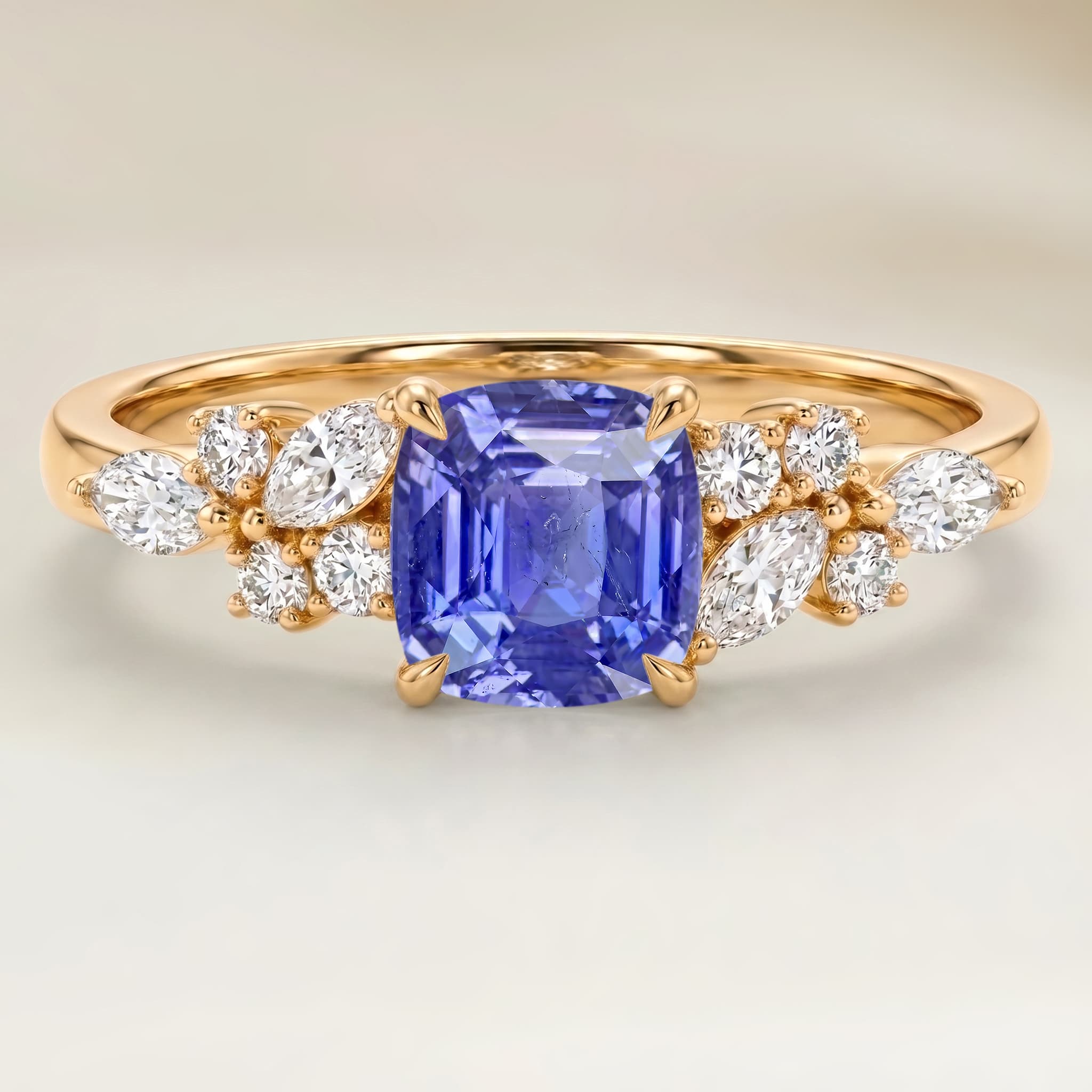 Bague Floral Saphir Violet Coussin de 1,54ct
