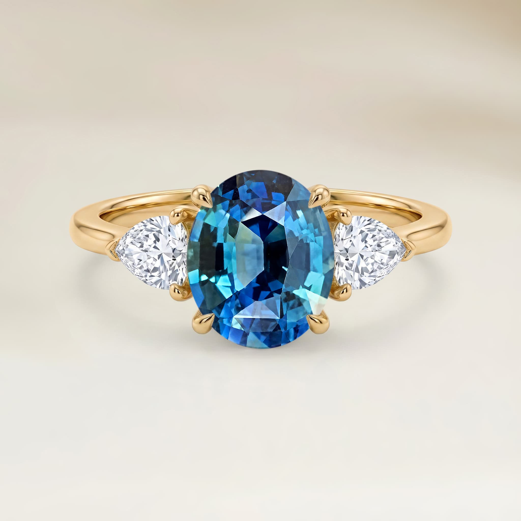 Bague Epaulé Saphir Teal Ovale de 2,04ct — Or Jaune 18k - vue principale