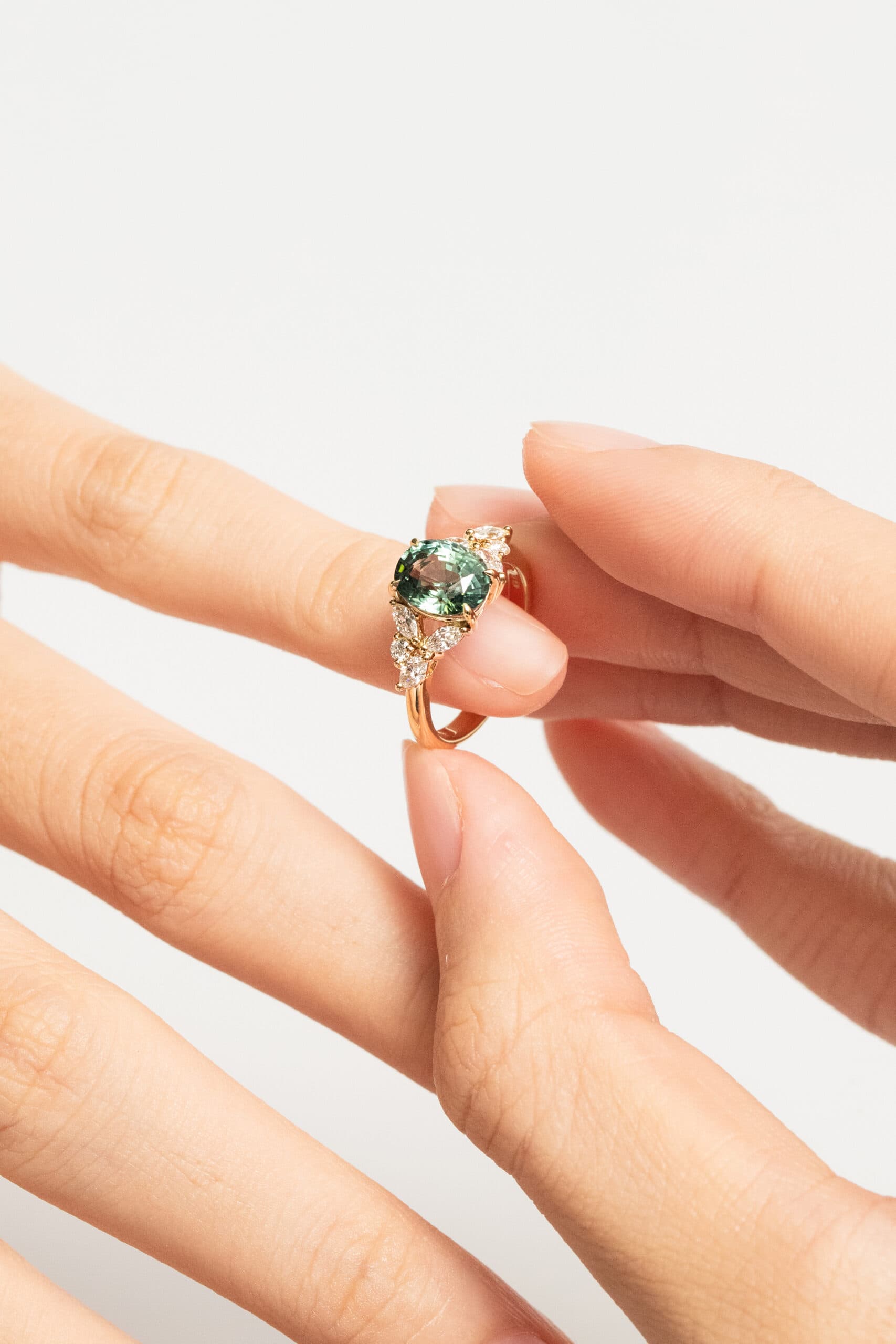 bague fiancailles saphir teal vert