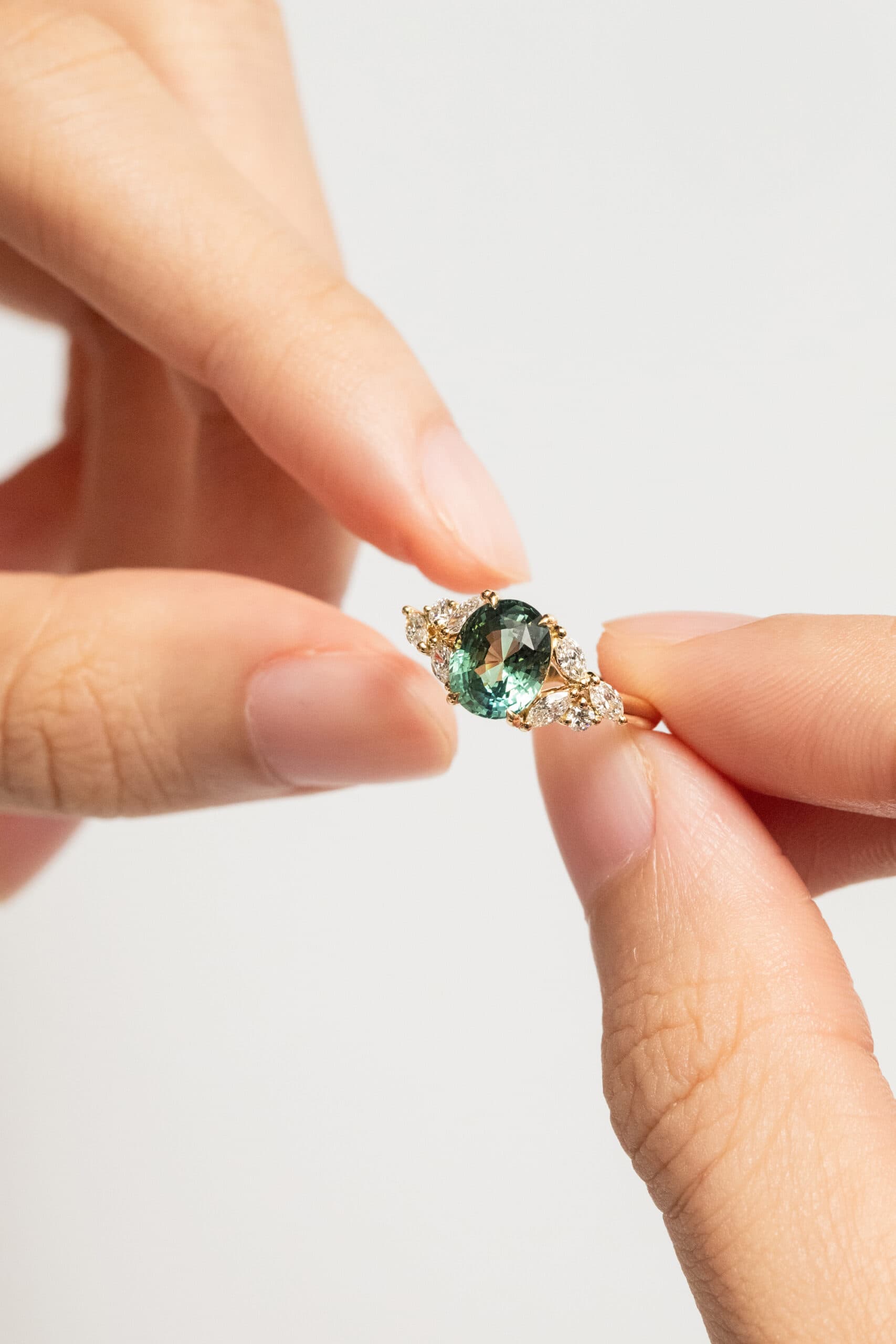 bague fiancailles saphir teal vert