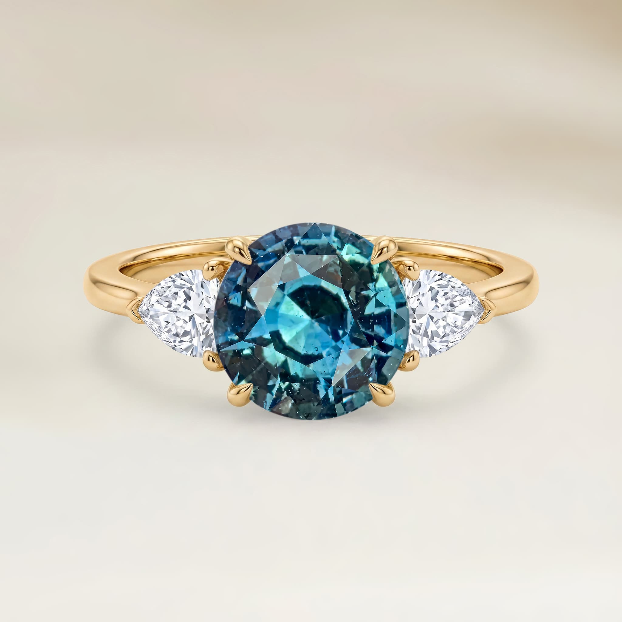 Bague Epaulé Saphir Teal Rond de 2,08ct — Or Jaune 18k - vue principale